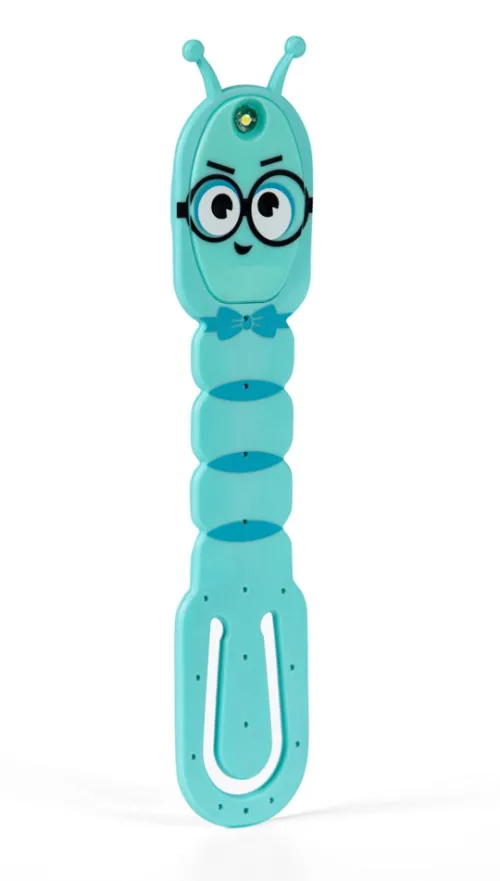 Bookchair Vertrieb Lesen & Geschichten*Flexilight Pals Leselicht (Bookworm) | blau | 2 in 1 Leselampe & Lesezeichen | LED Leselicht | Geschenk für Leser, Buchliebhaber | Deutsche Ausgabe