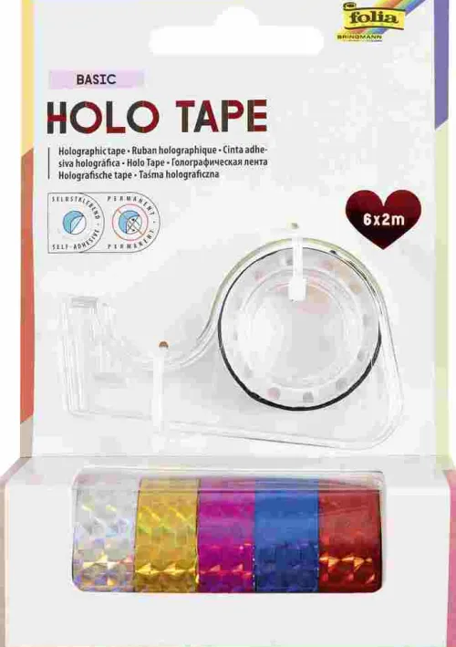 Holo Tape BASIC, 12mmx2m, 6 Rollen, farbig sortiert*Folia