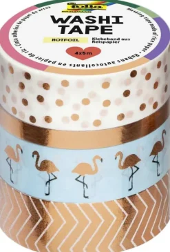 Folia Klebstoff & Klebebänder-Washi-Tape 4er Set HOTFOIL ROSEGOLD, 3x 15mmx5m + 1x 5mmx5m