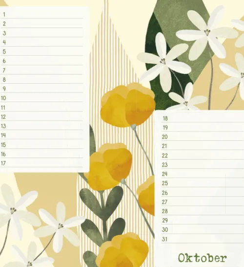 Korsch Verlag GmbH Wandkalender|Immerwährender Kalender*Geburtstagskalender Bloom