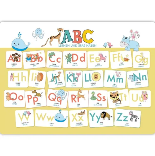 NOVA MD Schreibtischunterlagen*Hochwertiges ABC-Mini-Lernposter der Tiere (32,4 x 45,8 cm): Stabiler Karton, folienbeschichtet, abwischbar.