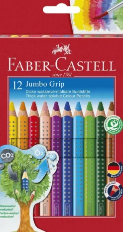 Faber Castell Buntstifte*Holzfarbstifte Jumbo Grip, 12 Stück mit Spitzer in Kartonetui