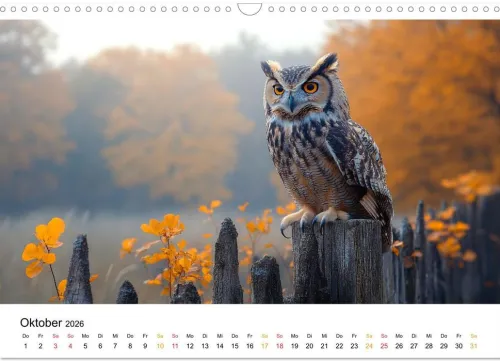 Im Reich der Eulen (Wandkalender 2026 DIN A3 quer), Monatskalender*Calvendo Discount
