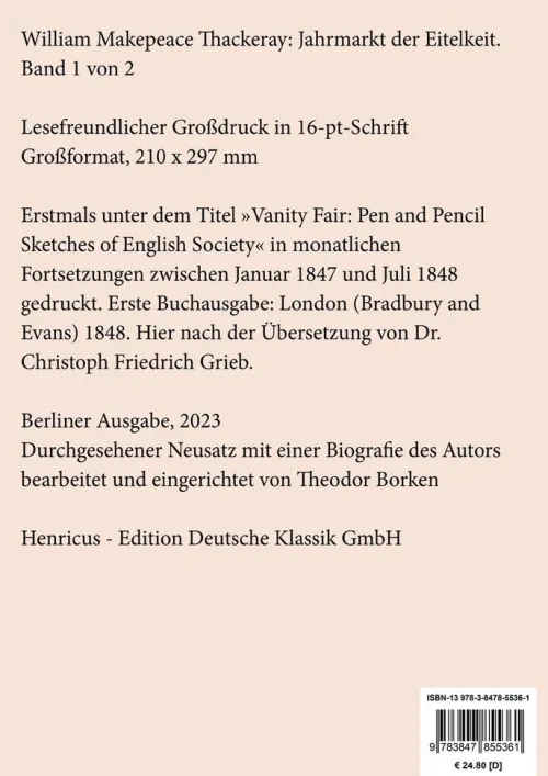 Henricus - Edition Deutsche Klassik GmbH, Berlin Großdruck-Jahrmarkt der Eitelkeit (Großdruck)