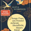 dtv Verlagsgesellschaft Großdruck*Junge Frau, am Fenster stehend, Abendlicht, blaues Kleid