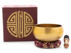 Klangschalen-Center Achtsamkeit & Gesundheit-Klangschale in Antik-Optik mit dekorativer Brokat-Box mit Aufdruck