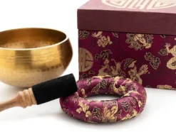 Klangschalen-Center Achtsamkeit & Gesundheit-Klangschale in Antik-Optik mit dekorativer Brokat-Box mit Aufdruck