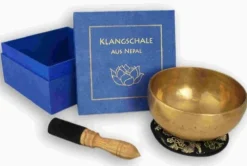 Klangschale in blauer Geschenkbox S mit Lotus-Aufdruck und Zubehör*Klangschalen-Center Hot