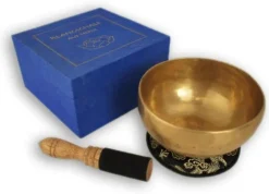 Klangschale in blauer Geschenkbox S mit Lotus-Aufdruck und Zubehör*Klangschalen-Center Hot