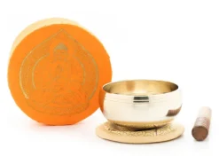 Klangschalen-Center Achtsamkeit & Gesundheit*Kleine hochglanz Klangschale in orangefarbiger Box mit Buddha-Aufdruck