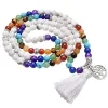 Saraswati Achtsamkeit & Gesundheit*Mala "Chakra Lebensbaum" 108 Howlith- und Chakra Edelsteine mit Metall Anhänger