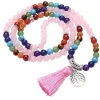 Mala "Chakra Lebensbaum" 108 Rosenquarz- und Chakra Edelsteine mit Metall Anhänger*Saraswati Best