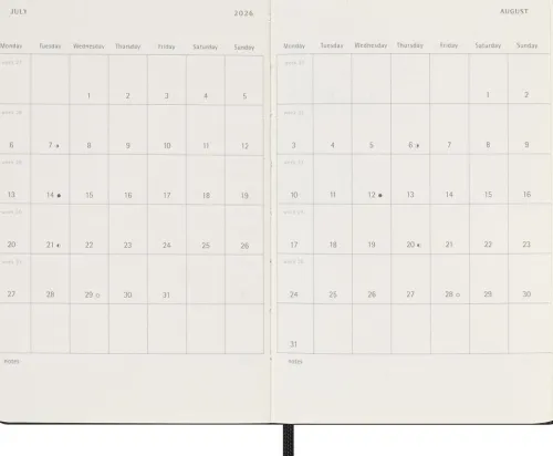 Moleskine Germany Wochenkalender-Moleskine 12 Monate Wochenkalender 2026, Pocket/A6, 1 Wo = 2 Seiten, horizontal, fester Einband, Schwarz