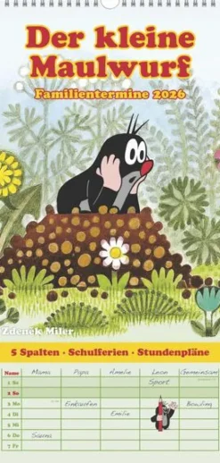 Neumann Verlage GmbH & Co Terminkalender-N NEUMANNVERLAGE - Der kleine Maulwurf 2026 Familienplaner, 22x45cm, Familienkalender mit 5 Spalten für Termine und Notizen, schöne Abbildungen, Stundenpläne, Schulferien und deutsches Kalendarium