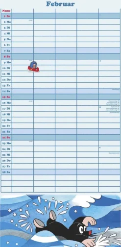 Neumann Verlage GmbH & Co Terminkalender-N NEUMANNVERLAGE - Der kleine Maulwurf 2026 Familienplaner, 22x45cm, Familienkalender mit 5 Spalten für Termine und Notizen, schöne Abbildungen, Stundenpläne, Schulferien und deutsches Kalendarium