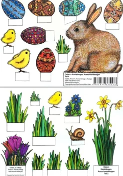 Konrad Anton Bastelpapier & Origami*Ostern - Bastelbogen, Ausschneidebogen: Osterhase, Ostereier, Küken und Blumen zum Basteln.