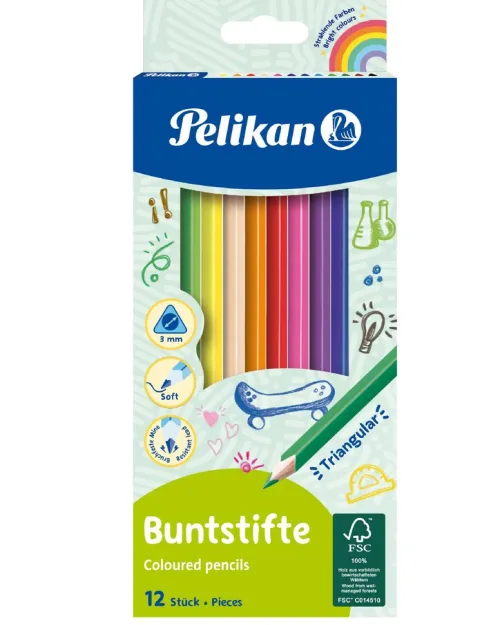Buntstifte dreieckig, bunt, Minenstärke 3mm, 12er Set*Pelikan Outlet