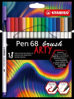 Premium-Filzstift mit Pinselspitze für variable Strichstärken - STABILO Pen 68 brush - ARTY - 18er Pack - mit 18 verschiedenen Farben*STABILO Nonbook Hot