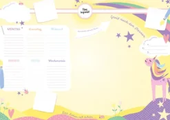 Nova MD Schreibtischunterlagen*Schreibtischunterlage Kinder aus Papier in Gelb / Rosa mit Einhorn Motiv | 50 Blatt zum Abreißen in DIN A2