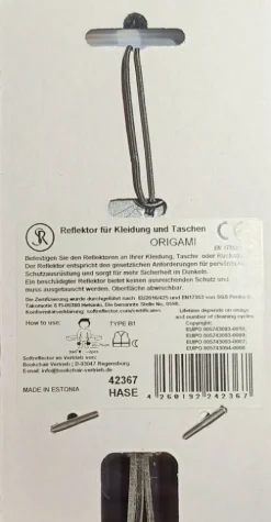 Bookchair Vertrieb Bastelpapier & Origami*Softreflector ORIGAMI (Hase) Reflektor für Taschen und Kleidung