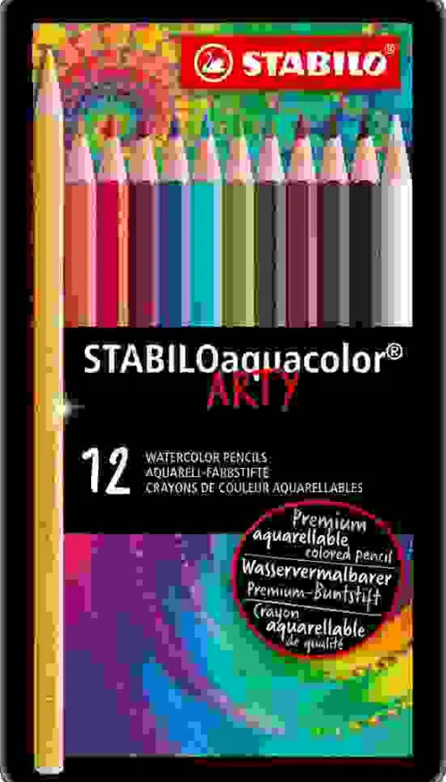 STABILO Buntstifte-Buntstift Aquarell-Buntstift aquacolor - ARTY, 12er Metalletui