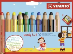 Stabilo Buntstifte-Buntstifte woody 3in1, 10er Set mit Spitzer