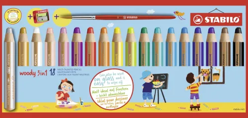 Stabilo Buntstifte*Buntstifte woody 3in1, 18er Set mit Spitzer und Pinsel