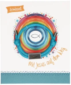 Türkises Textil-Armband mit Ichthys-Anhänger: Mit Jesus auf dem Weg*Butzon & Bercker Online