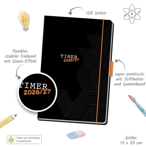 Trötsch Verlag GmbH Terminkalender-TRÖTSCH - Schülerkalender Specials mit Gummiband und Stifthalter Uni Black 26/27