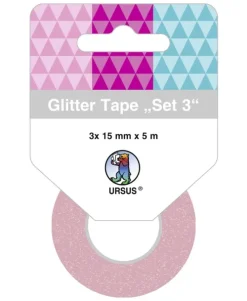 Ludwig Bähr Klebstoff & Klebebänder*URSUS Dekorationsartikel Glitter Tape 3er-Set, Rosé, Pink und Himmelblau