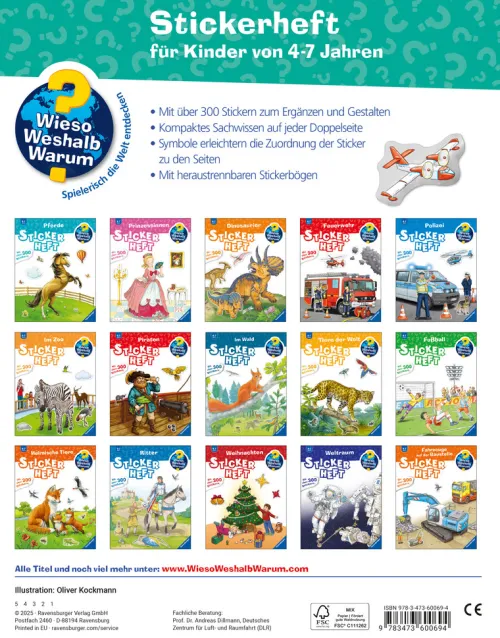 Ravensburger Verlag Stickerhefte*Wieso? Weshalb? Warum? Stickerheft - Flugzeuge