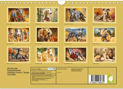 Calvendo Wandkalender*Windhunde. Seelenflüsterer zwischen Anmut, Tempo und Stille (Wandkalender 2026 DIN A4 quer), Monatskalender