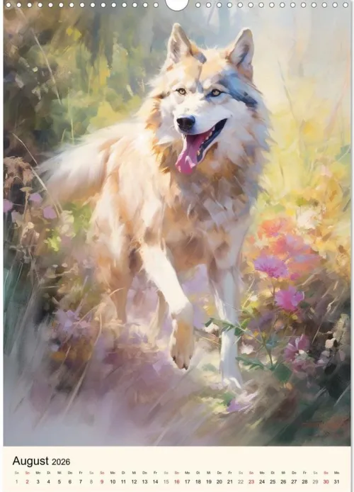 Calvendo Wandkalender-Wölfe. Zarte Aquarelle von beeindruckenden Tieren (Wandkalender 2026 DIN A3 hoch), Monatskalender