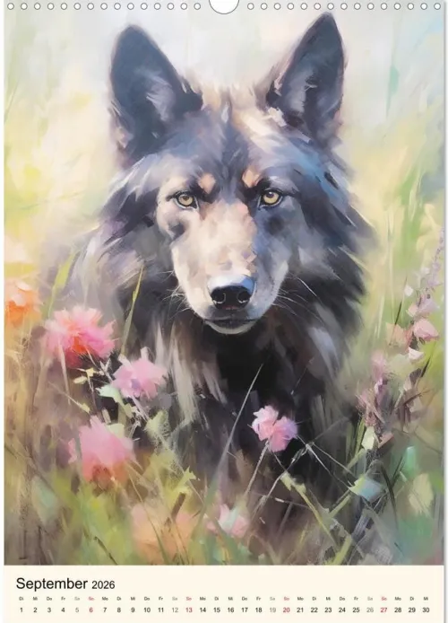 Calvendo Wandkalender-Wölfe. Zarte Aquarelle von beeindruckenden Tieren (Wandkalender 2026 DIN A3 hoch), Monatskalender