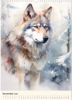 Calvendo Wandkalender-Wölfe. Zarte Aquarelle von beeindruckenden Tieren (Wandkalender 2026 DIN A3 hoch), Monatskalender