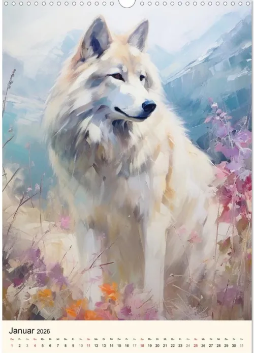 Calvendo Wandkalender-Wölfe. Zarte Aquarelle von beeindruckenden Tieren (Wandkalender 2026 DIN A3 hoch), Monatskalender