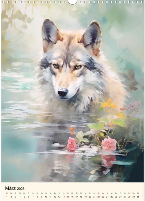 Calvendo Wandkalender-Wölfe. Zarte Aquarelle von beeindruckenden Tieren (Wandkalender 2026 DIN A3 hoch), Monatskalender