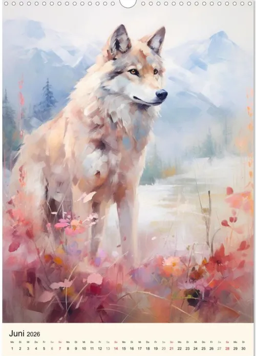 Calvendo Wandkalender-Wölfe. Zarte Aquarelle von beeindruckenden Tieren (Wandkalender 2026 DIN A3 hoch), Monatskalender