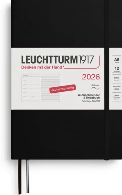 Wochenkalender und Notizbuch Medium (A5) 2026, Softcover, Schwarz, Deutsch*LEUCHTTURM1917 Hot
