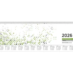 teNeues Calendars & Stationery GmbH & Co. KG Wochenkalender*Zettler Tischquerkalender 1W/2S ver. Rückw. PERFO XL grün 2026 - Wochenkalender 36 × 11 cm mit verlängerter Rückwand & Aufstellvorrichtung, grün/weißes Papier, Stundeneinteilung 7-20 Uhr
