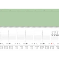 teNeues Calendars & Stationery GmbH & Co. KG Wochenkalender*Zettler Tischquerkalender 1W/2S ver. Rückw. PERFO XL grün 2026 - Wochenkalender 36 × 11 cm mit verlängerter Rückwand & Aufstellvorrichtung, grün/weißes Papier, Stundeneinteilung 7-20 Uhr